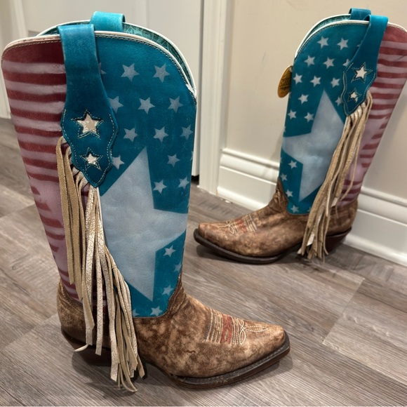 Corral Boots Shoes - Corral Boots Stars and Stripes Western Fringe Cowboy Boots